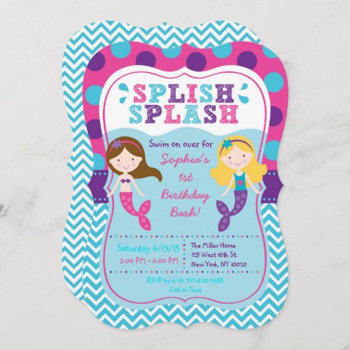 Mermaid Chevron Birthday Invitation