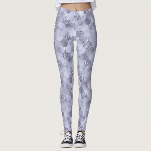 Mermaid Chic Scales  Dusty Lavender Purple Luster Leggings