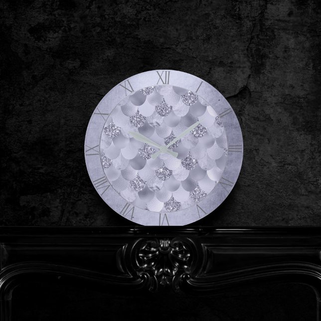 Mermaid Chic Scales | Dusty Lavender Purple Luster Round Clock (Creator Uploaded)