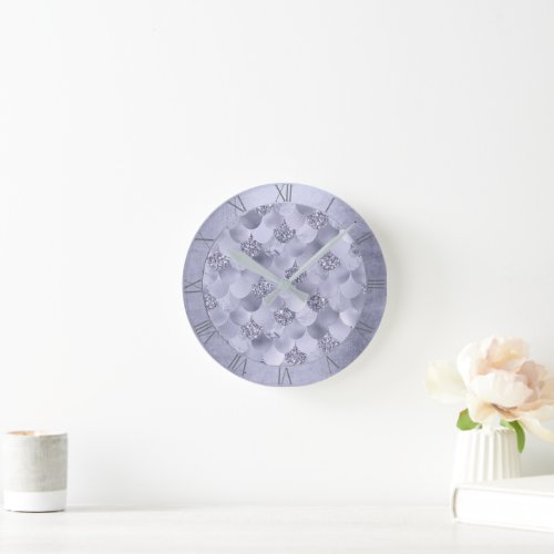 Mermaid Chic Scales  Dusty Lavender Purple Luster Round Clock