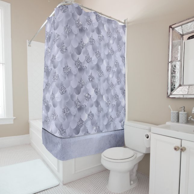 Mermaid Chic Scales | Dusty Lavender Purple Luster Shower Curtain (In Situ)