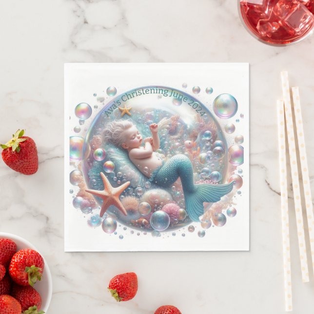 Mermaid Christening  Napkins (Insitu)