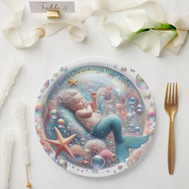 Mermaid Christening  Paper Plates (Wedding)