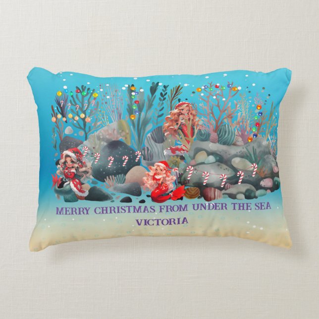 Mermaid Christmas  Accent Pillow (Front)