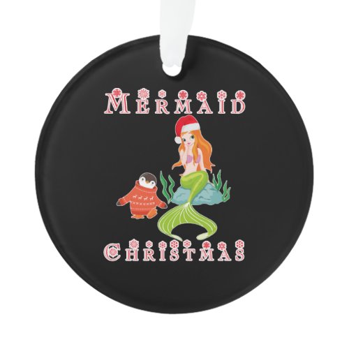 Mermaid Christmas and Funny Penguin Ornament