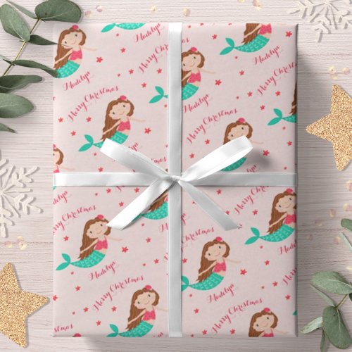 Mermaid Christmas Blush Pink Personalized Wrapping Paper