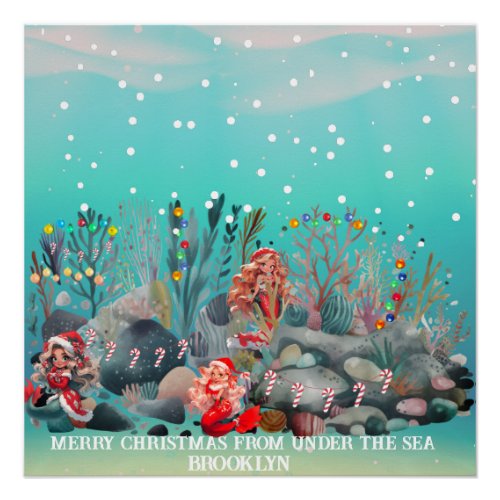 Mermaid Christmas Glossy Poster