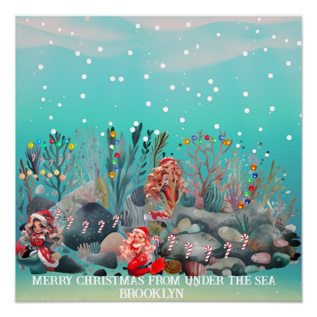 Mermaid Christmas Glossy Poster (Front)