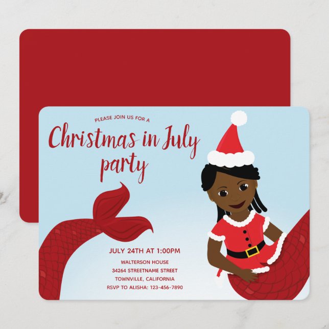 Mermaid Christmas in July Party Invitation (Front/Back)