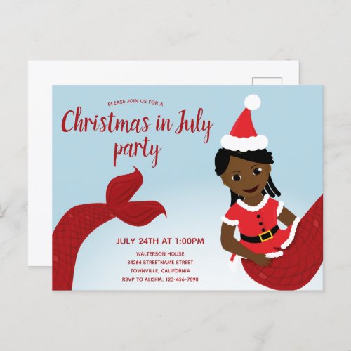 Mermaid Christmas in July Party  Invitation Postcard