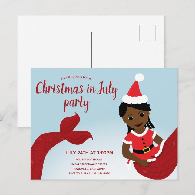 Mermaid Christmas in July Party  Invitation Postcard (Front/Back)