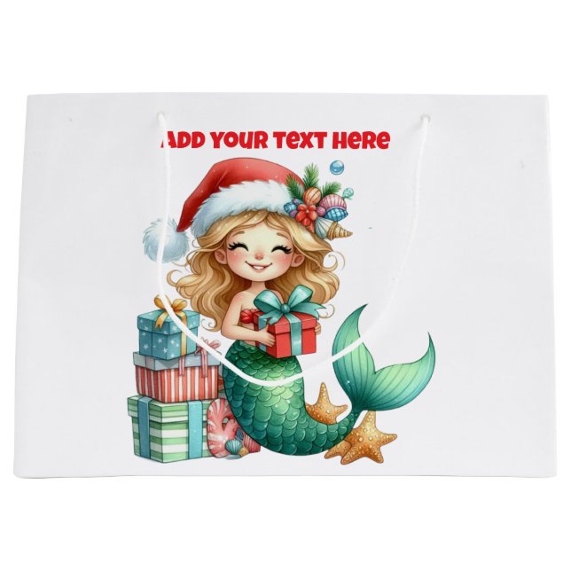 Mermaid Christmas Large Gift Bag – Personalized (Front)