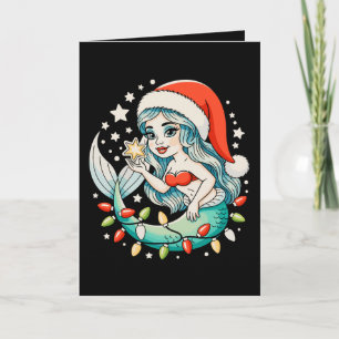 Mermaid Christmas Lights Santa Hat Girly Xmas Vibe Card