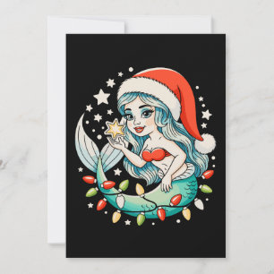 Mermaid Christmas Lights Santa Hat Girly Xmas Vibe Invitation