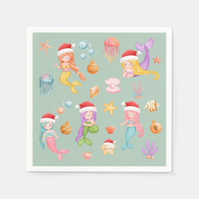 Mermaid Christmas Napkins (Front)