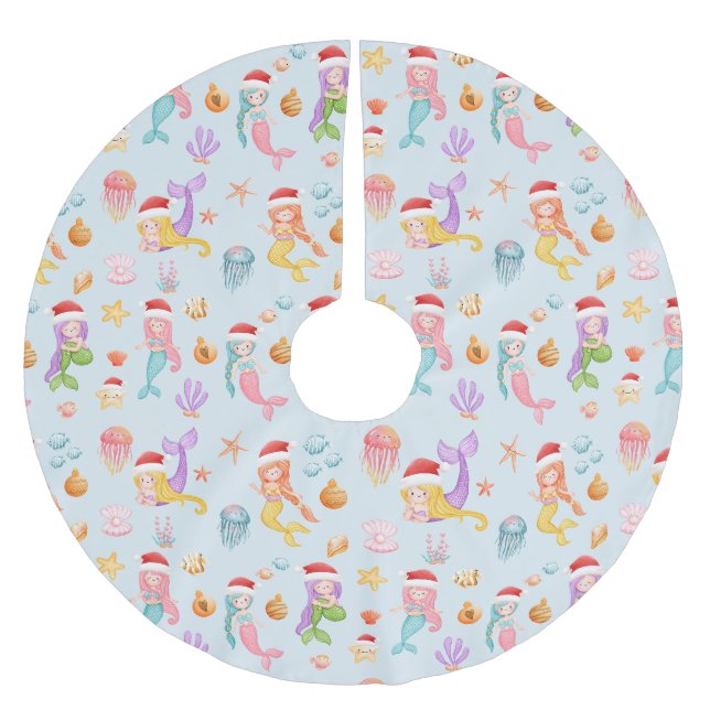 Mermaid Christmas Pattern Brushed Polyester Tree Skirt (Front)