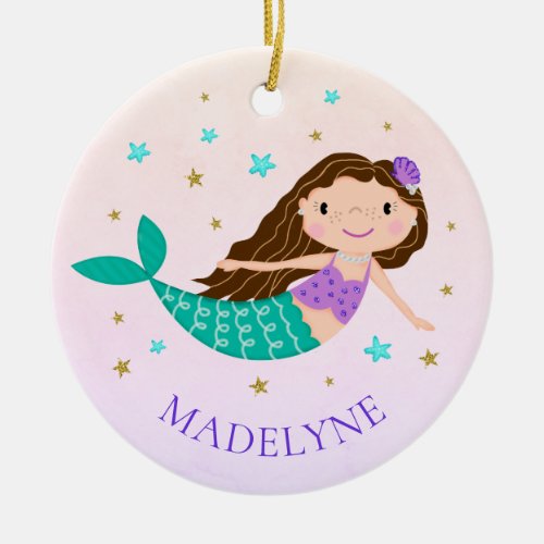 Mermaid Christmas Personalized Name Ceramic Ornament