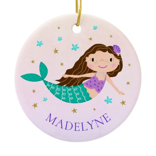 Mermaid Christmas Personalized Name Ceramic Ornament