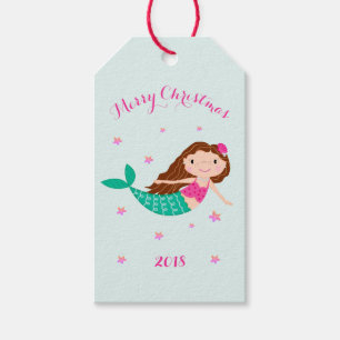 Mermaid Christmas Pink Teal Personalized Gift Tags
