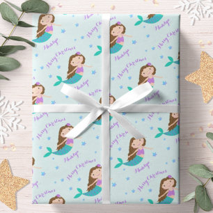 Mermaid Christmas Purple Glitter Personalized Wrapping Paper