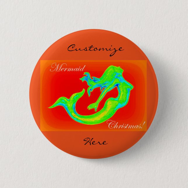 mermaid christmas red button (Front)