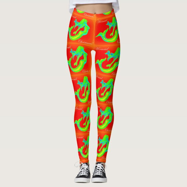 mermaid christmas red/green leggings (Front)