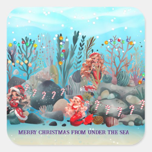 Mermaid Christmas  Square Sticker