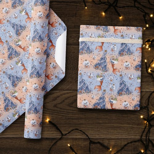 Mermaid Christmas  Stocking and Tree Blue Orange Wrapping Paper