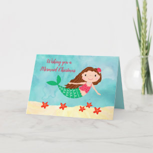 Mermaid Christmas Watercolor Holiday Card