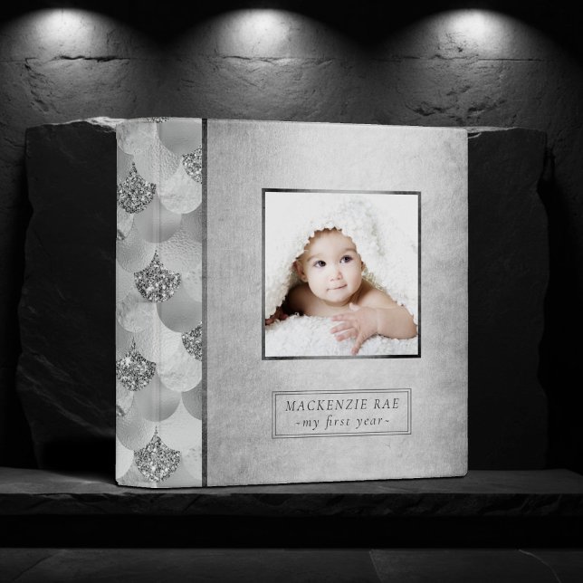 Mermaid Chrome | Silver Faux Glam Baby Photo Album 3 Ring Binder (Creator Uploaded)
