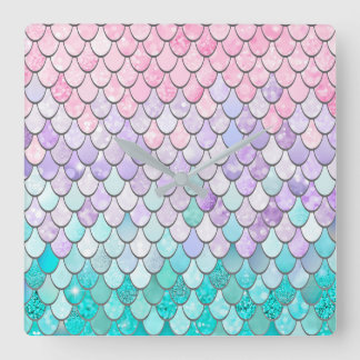 Mermaid Clock, Girls Bedroom Decor Square Wall Clock