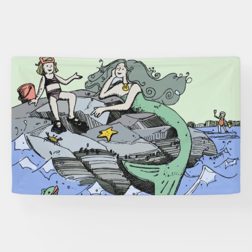 Mermaid coastal cute cartoon beach child art banner