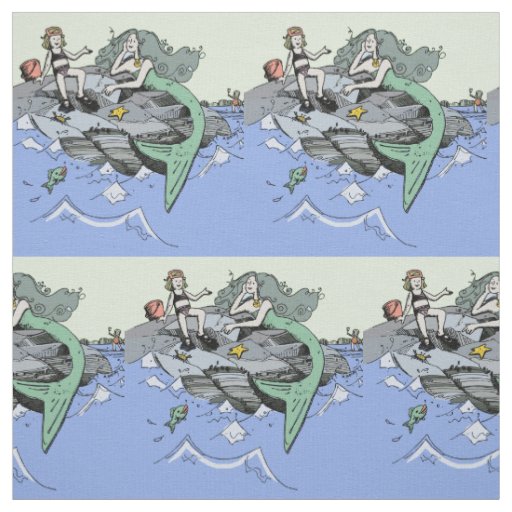 Mermaid coastal cute cartoon beach child art fabric