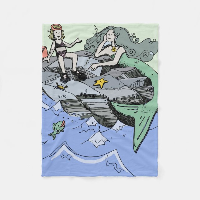 Mermaid coastal cute cartoon beach child art fleece blanket (Front)