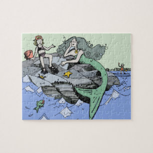 Mermaid coastal cute cartoon beach child art jigsaw puzzle