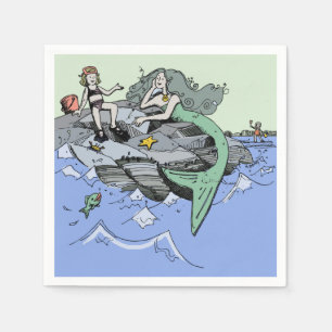 Mermaid coastal cute cartoon beach child art napkins