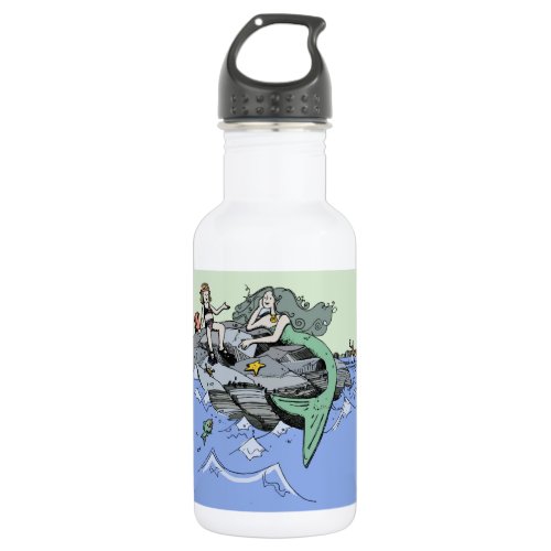 Mermaid coastal cute cartoon beach child art stainless steel water bottle