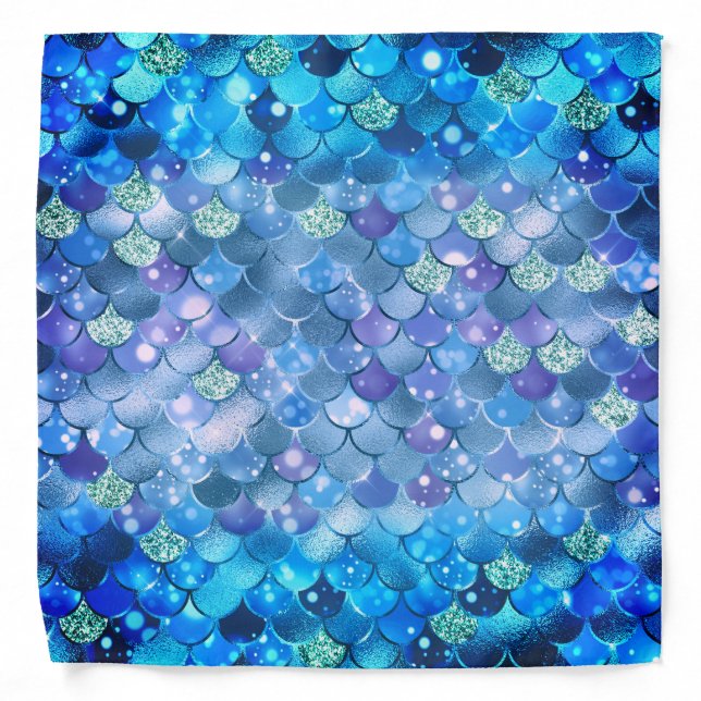 Mermaid Cobalt Blue Teal Green  Bandana (Front)
