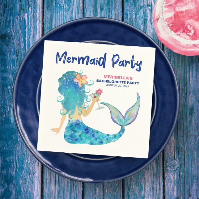 Mermaid Cocktail Minimalist Beach Bachelorette  Napkins (Creator Uploaded)