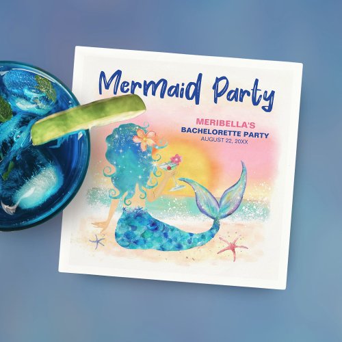 Mermaid Cocktail Tropical Beach Bachelorette Party Napkins
