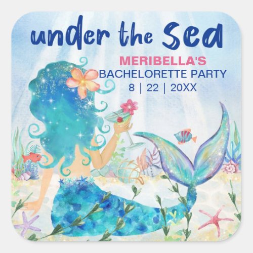 Mermaid Cocktail Tropical Beach Bachelorette Party Square Sticker