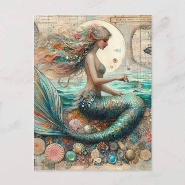 Mermaid Posts Mermaid Collage Postcard | Zazzle