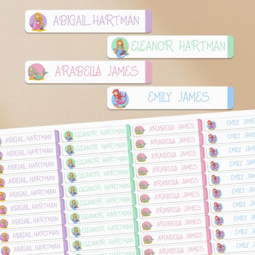 Mermaid Color Coded Girl Waterproof Name Labels