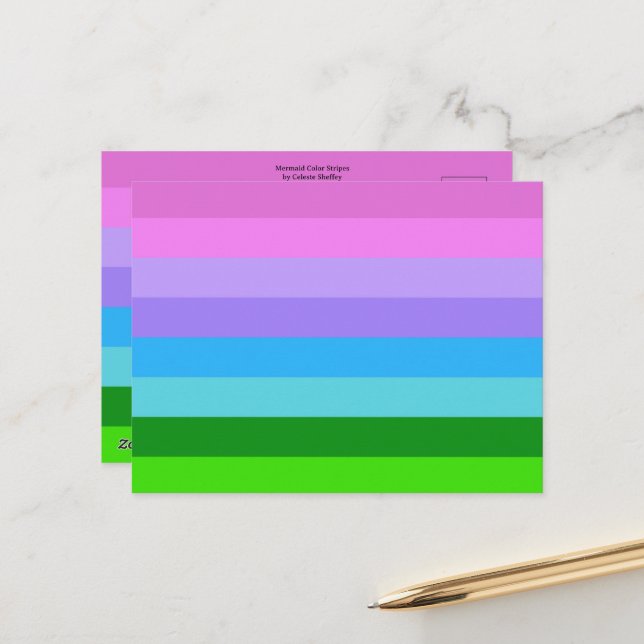 Mermaid Color Stripes Postcard (Front/Back In Situ)