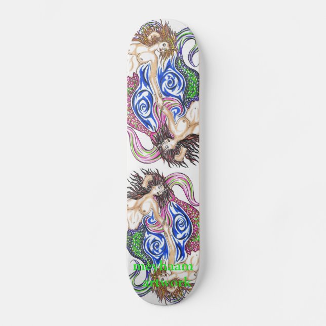 Mermaid colored artwork skateboard (Front)