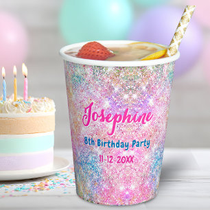 Mermaid colorful iridescent birthday custom paper cups