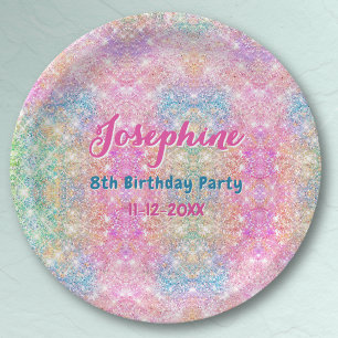 Mermaid colorful iridescent birthday custom paper plates