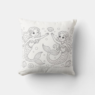 Mermaid Coloring Book Pillow Kids Room Decor