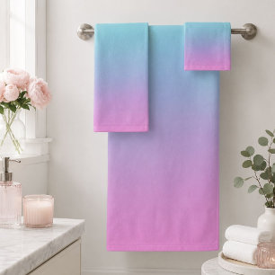 Mermaid colors gradient purple pink aqua ombre bath towel set
