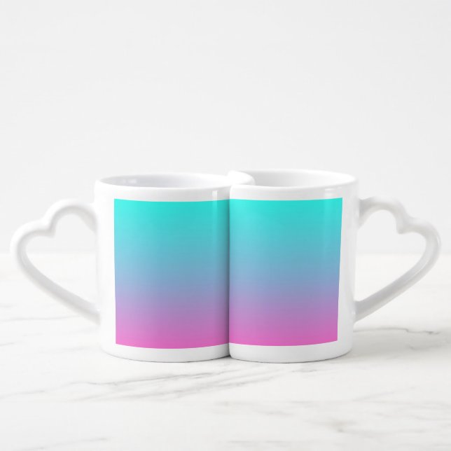 Mermaid colors gradient purple pink aqua ombre coffee mug set (Front Nesting)